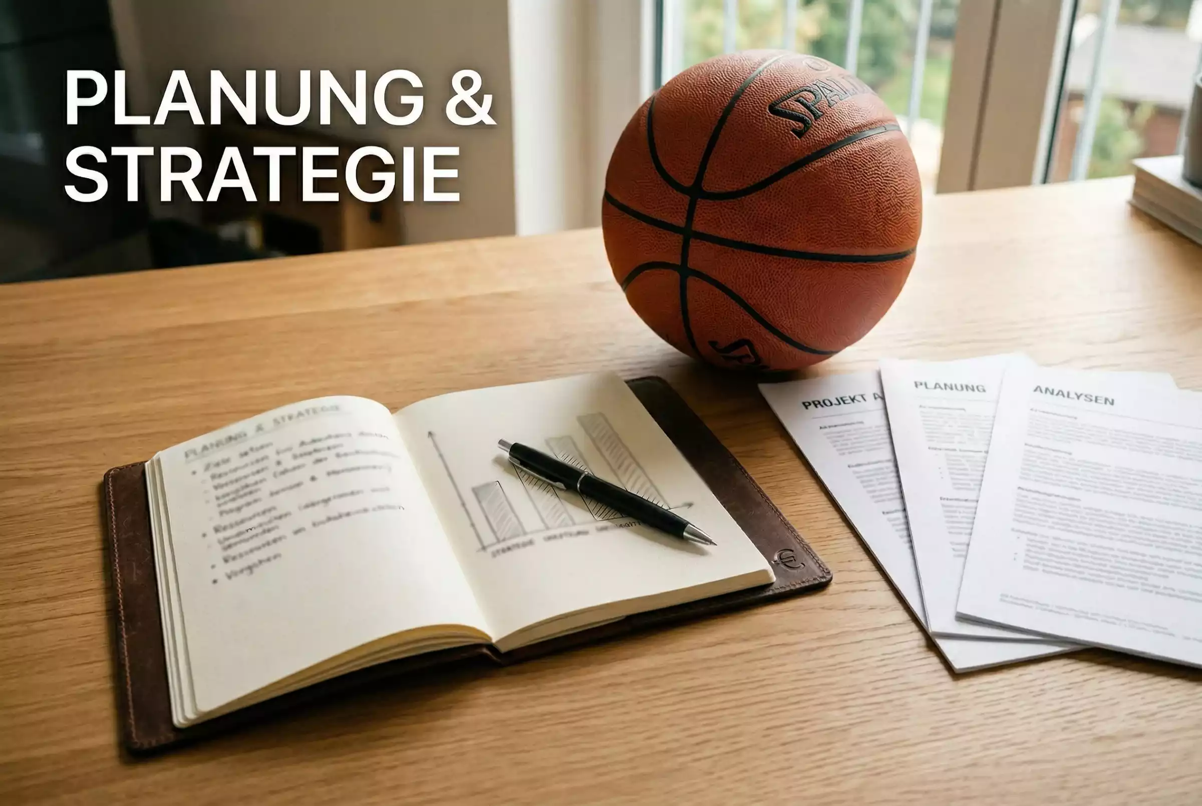 Money Management bei Basketball Wetten – Notizbuch mit Staking-Plan und Basketball