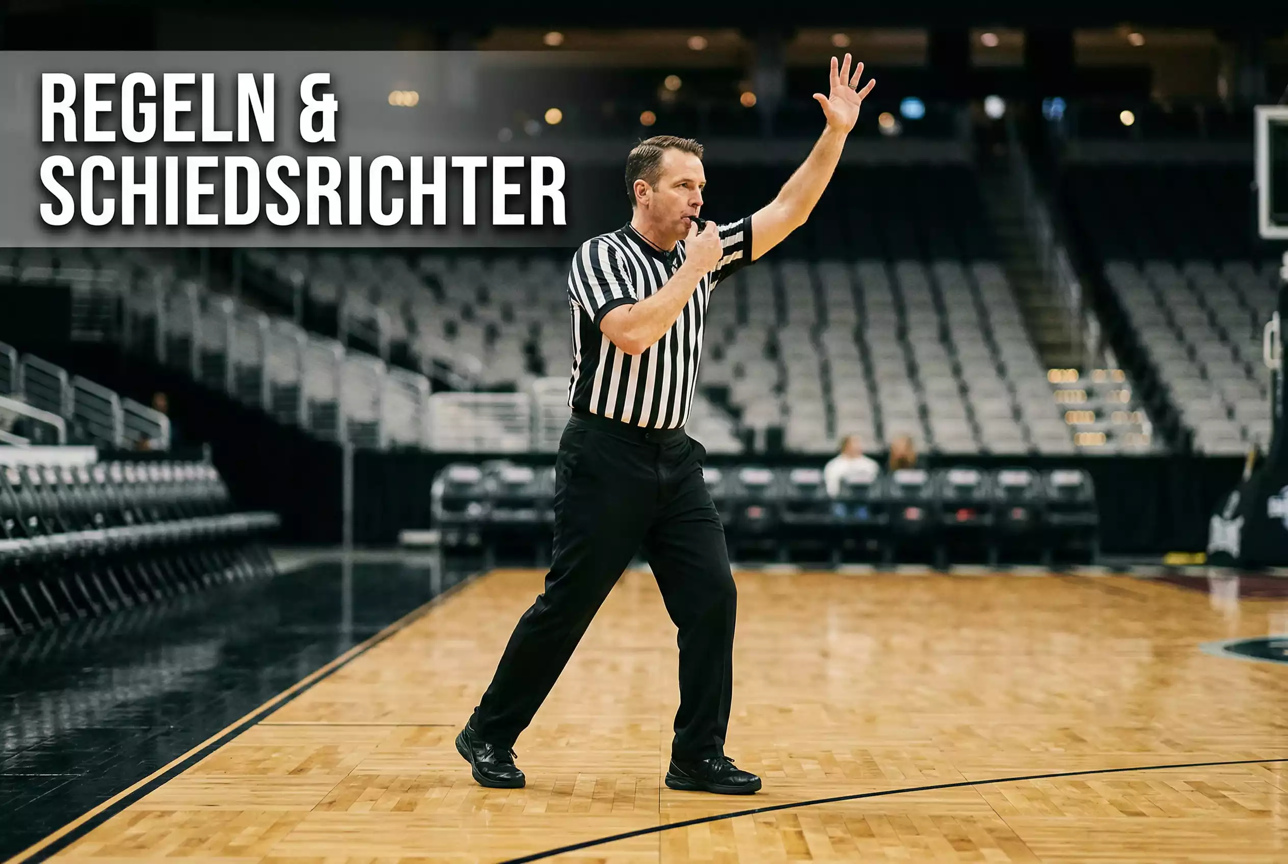 Basketball Wetten Regeln – Schiedsrichter mit Pfeife auf einem Basketballfeld